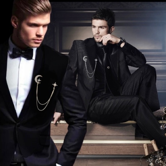 Fashion Rhinestone Star Brooch Pin Crystal Tassel Chain Lapel Pins - Picture 2 of 5